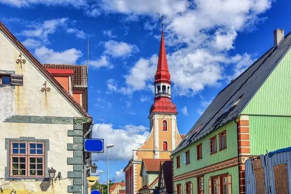 Traditional colorful buildings in Parnu, Esonia