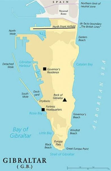 politická mapa gibraltaru - gibraltar map stock ilustrace