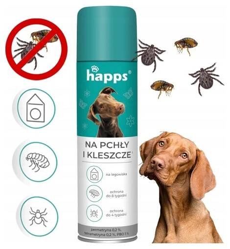 Antiparazitikum pro psa Happs Na blechy a klíšťata Aerosol Tekutý sprej pro psy Na parazity 250 ml
