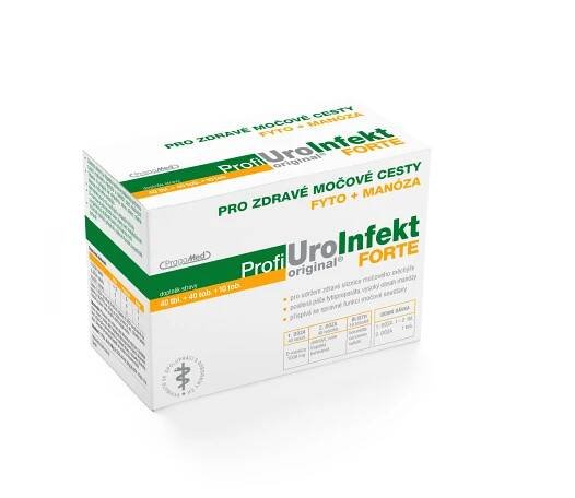 Doplněk stravy ProfiUro Infekt FORTE® nabízí komplexní řešení s trojím účinkem pro zdravé močové cesty. Jako jediný na trhu obsahuje 3 různé produkty. Každý z nich působí na zdraví močového měchýře odlišně, a proto se výborně vzájemně doplňují. Díky originálnímu složení převážně rostlinného původu brání uchycení E. coli na sliznici močového měchýře, napomáhá k udržení zdravé sliznice močového měchýře a přispívá ke správné funkci močové soustavy a komfortu močení. Lze ho užívat společně s antibiotiky.