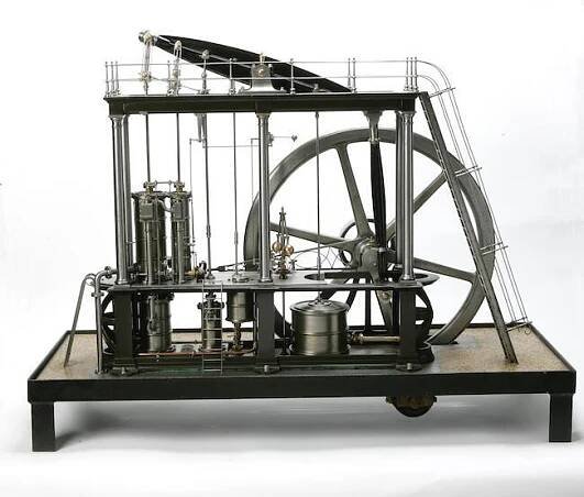 A completely exceptional exhibition model of a Woolf compound six pillar condensing “semi-portable” beam engine built by the clockmaker, engineer and inventor of the pressure gauge Eug  Bourdon (1808-1884), in France in the 1850s.,