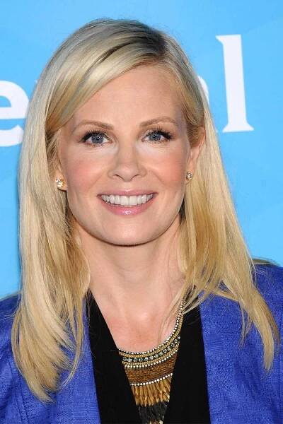 Monica Potter Blonde Side Bangs Medium Hair