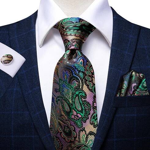 Hi-Tie Nová módní pánská kravata Business kravata Hanky Manžetové knoflíčky Kravata Set