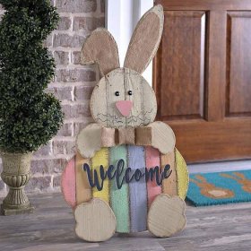 Wood Easter Bunny Welcome Sign | Kirklands Spring Wood Crafts, Easter Wood Crafts, Wood Crafts Diy, Pallet Crafts, Diy Wood, Easter Wood Signs, Easter Bunny Wood Sign