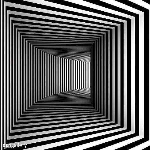 an abstract black and white photo with stripes in the center, looking like it is going through