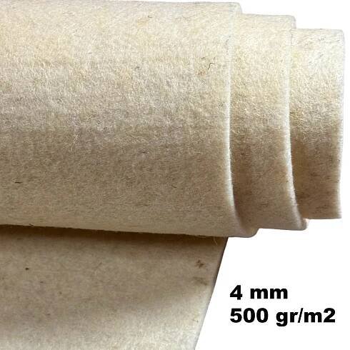 Vlněná technická plsť (filc) 4 mm barva Ecru, metráž 150 cm
