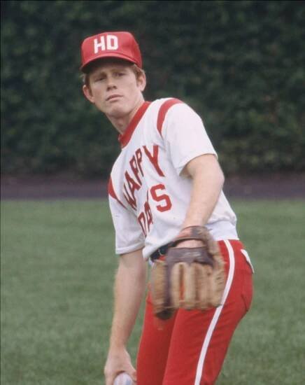 Ron Howard, cast of the ABC tv series 'Happy Days' playing in a charity softball game
