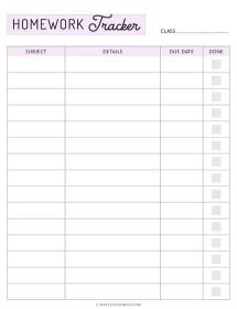 a printable homework tracker with the words homework tracker written in pink and black on it