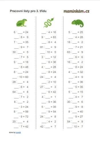 Pracovní listy 3. třída - matematika - malá násobilka - příklady III