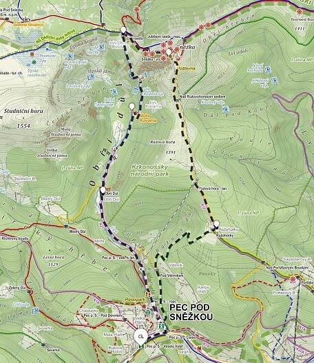 Turistická trasa Obřím dolem z Pece na Sněžku, Krkonoše