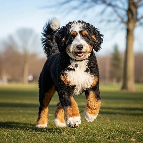 Tricolor bernedoodle dog
