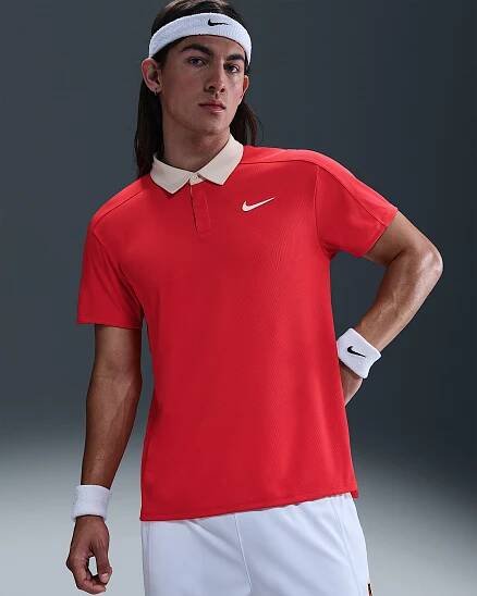 Pánská tenisová polokošile NikeCourt Dri-FIT ADV Slam - Light Crimson/Bílá