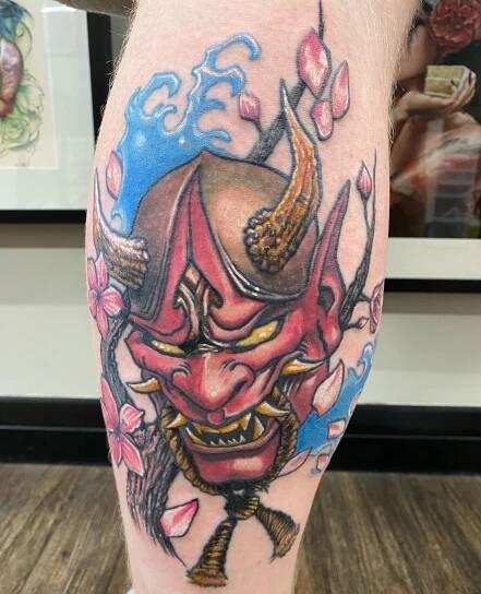 Hannya Mask Tattoo by Chris Labrenz at Black Gold Tattoo Co in Edmonton Alberta Canada