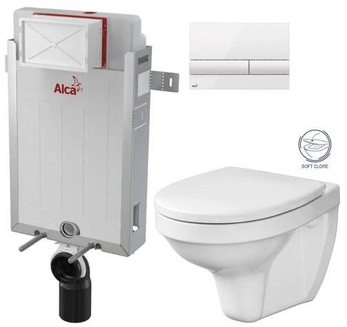 ALCADRAIN Renovmodul - předstěnový instalační systém s bílým tlačítkem M1710 + WC CERSANIT DELFI + SOFT SEDÁTKO AM115/1000 M1710 DE2