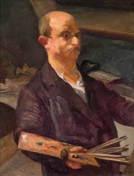 Ludwig Meidner, Selbstbildnis mit Palette, 1928 , Museum Wiesbaden, erworben 2019 mit Unterstützung des Fördervereins Freunde des Museums Wiesbaden e.V. (Foto: Bernd Fickert/Museum Wiesbaden)
