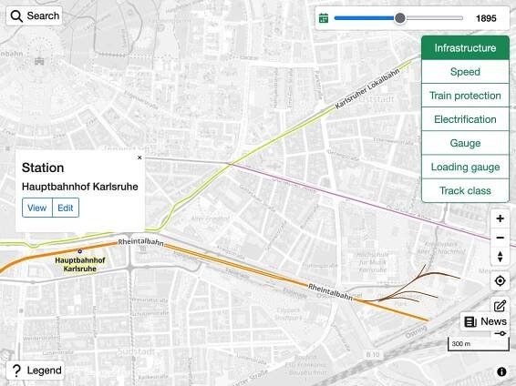 Hauptbahnhof Karlsruhe near the terminus of the Rheintalbahn.