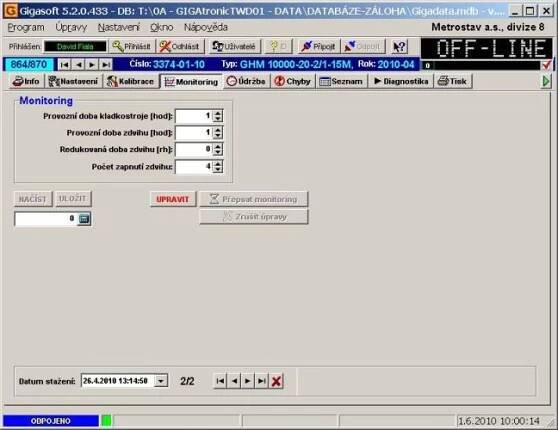 GIGAmatic sledované parametry