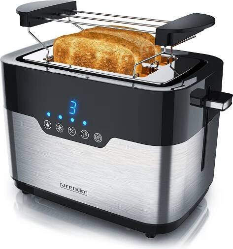 Obrázek produktu pro Topinkovač Arendo MORGEN nerez, 920 W, s extra širokými otvory, dotykový panel s LED displejem, černý/stříbrný