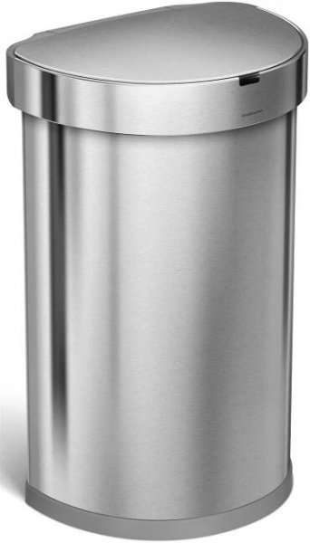 Simplehuman Bezdotykový koš 45l, půlkulatý, matná ocel, FPP, kapsa na sáčky