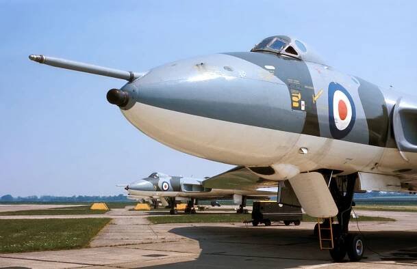 Avro Vulcan B.2s of No. 617 Squadron at RAF Cottesmore, Rutland, circa 1975.