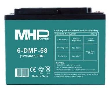 MHPower 6-DMF-58 Trakční gelová baterie 12V/58Ah, Terminál D3 - M6, Deep Cycle (MHPower 6-DMF-58 Trakční gelová baterie 12V/58Ah, Terminál D3 - M6, Deep Cycle)