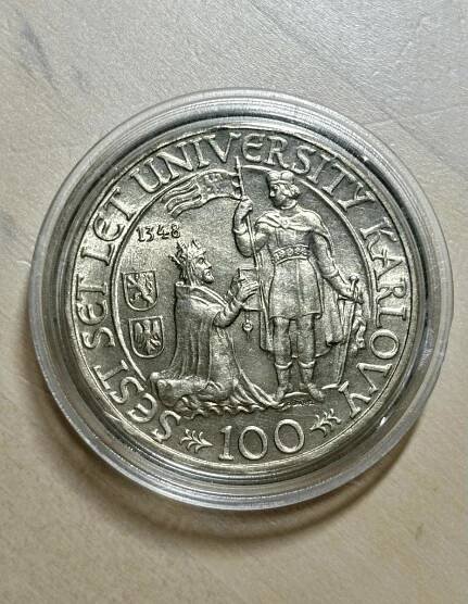 Stříbrná mince 100kc 1948- 600.výročí založení University Karlovy - Numismatika