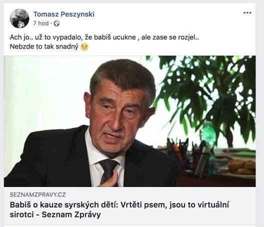 Žádní sirotci! Je to jiná kultura! Já pomáhám Čechům, drží postoj Babiš před dnešní bitvou. Peszynski je smutný, že nezměkl