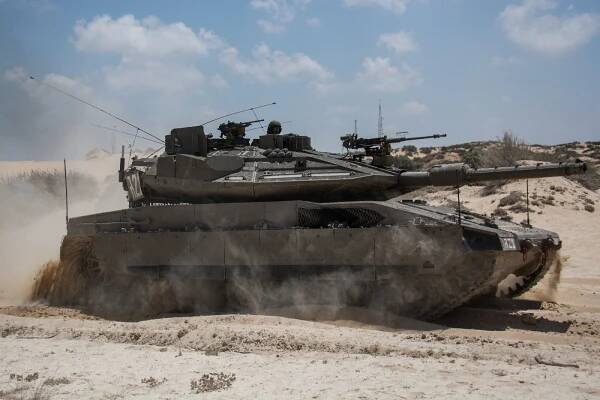 IDF armored corps operating in Israel near the Gaza border Merkava Mk IV with Windbreaker