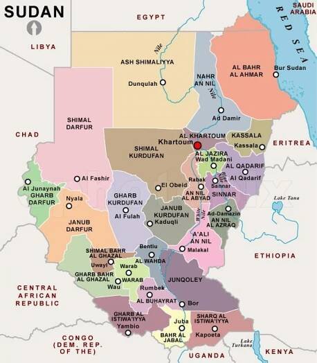 Sudan regions map - Map of Sudan regions (Northern Africa - Africa)