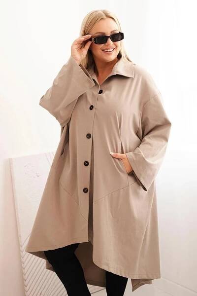 Oversize pelerína se zapínáním na knoflíky model 25132 barva fango