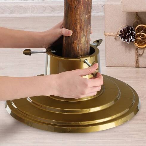 STOJAN POD VÁNOČNÍ STROMEK STOJAN STROMEK 2m NÁDOBA NA VODU 1L ZLATÁ Průměr stojanu 39.5 cm