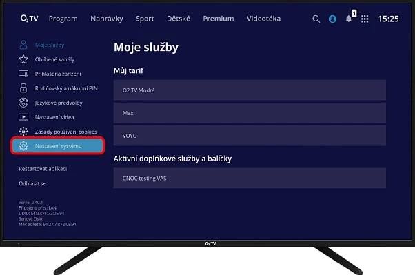 Položka Nastavení systému v sekci profilu