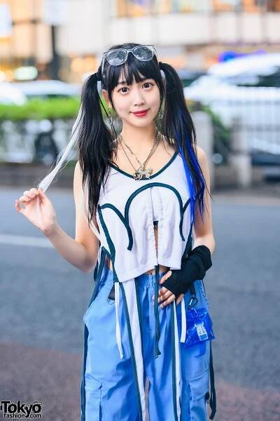 Harajuku Girl in M.Y.O.B Tokyo Street Style w/ Twin Tails, Cargo Pants, WEGO Accessories, Fancy Mental Bag & Kiko Mizuhara
