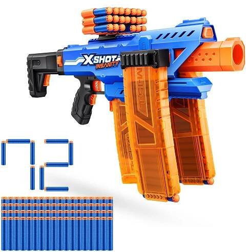 PIŠTOĽ X-SHOT INSANITY MOTORIZED CLIP MANIA 36786 3 ZÁSOBNÍKY 72 ŠÍPOK Materiál plast