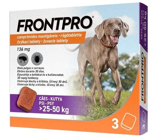FRONTPRO® antiparazitárne žuvacie tablety pre psy (25-50 kg) 1×3 tbl, antiparazitárne tablety