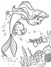 Ariel mořská víla podvodní omalovánky k vytisknutí a online