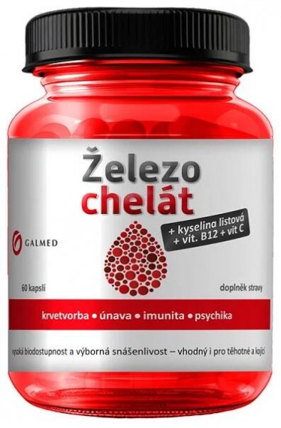 Galmed Železo chelát + vit.B9 + vit.B12 + vit.C 60 kapslí