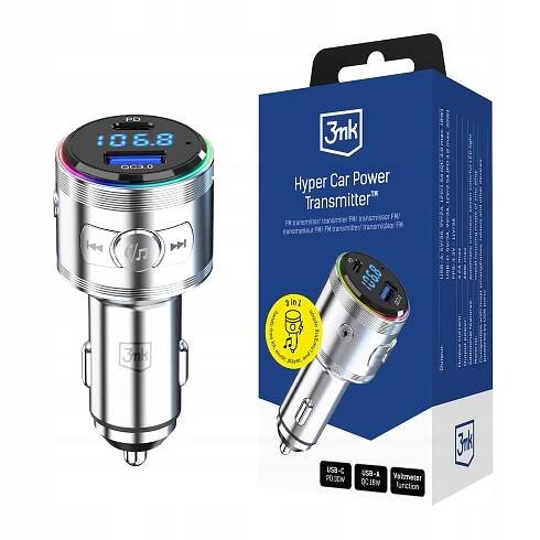 FM vysílač do auta Bluetooth adaptér 3mk Hyper Car Power 48W QC USB