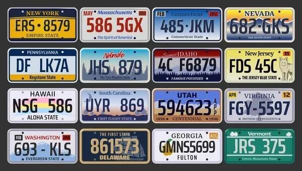 Registrační čísla automobilů a poznávací značky v USA — Ilustrace