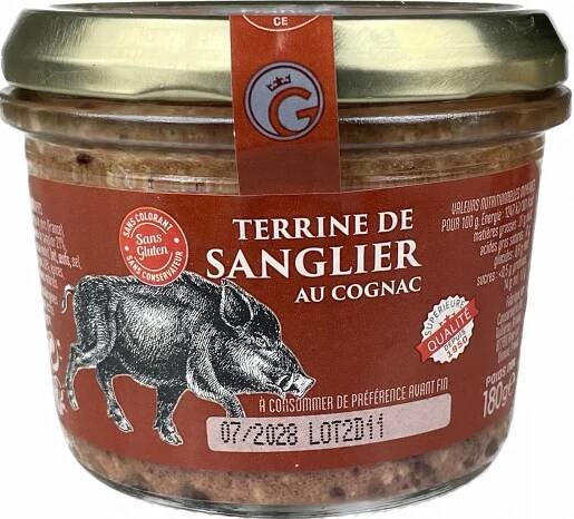 Francouzská kančí terina hrubozrnná paštika s koňakem 180g
