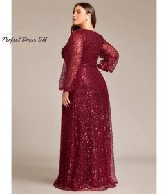 Šifonové šaty pro svatební hosty s výstřihem a dlouhým rukávem - Perfect Dress EU