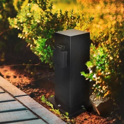 Solight PG11B - Venkovní zásuvkový sloupek 2Z 230V IP44 černá hranatý