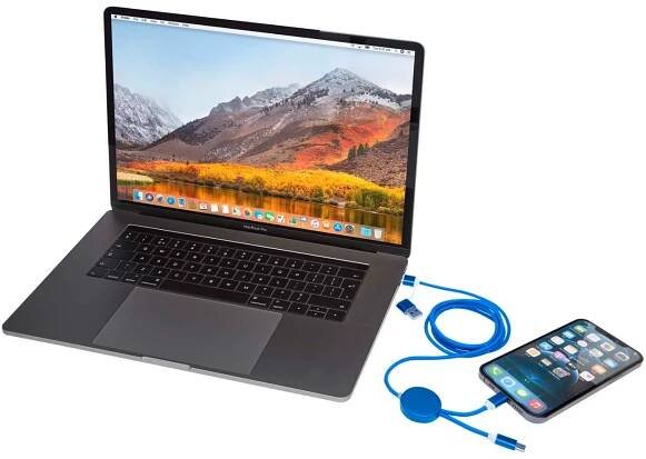Příslušenství k PC Unbranded Datový synchronizační a rychlonabíjecí 27W kabel 5 v 1 z recyklovaného hliníku a plastu o délce 150 cm Alasia Royal blue