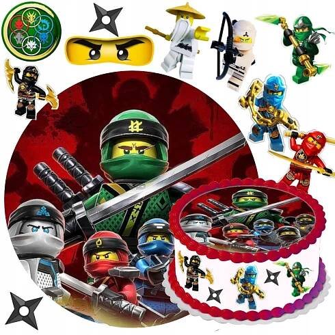 OPLATEK NA DORT LEGO NINJAGO + TEXT + POSTAVIČKY JEDLÁ DEKORACE