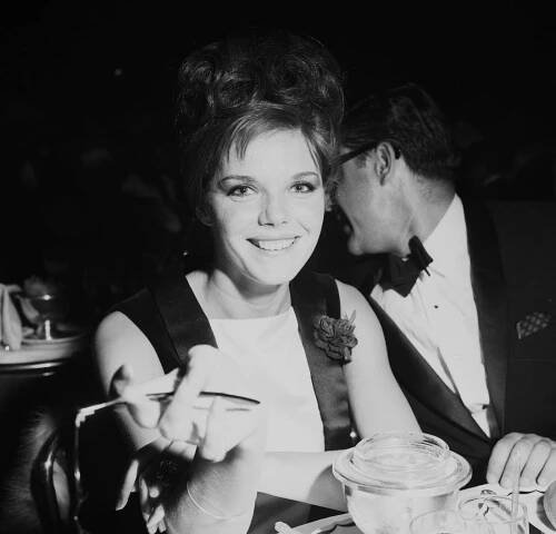 Samantha Eggar Wearing A Black Cloak With Hood In A Tv Handout.
