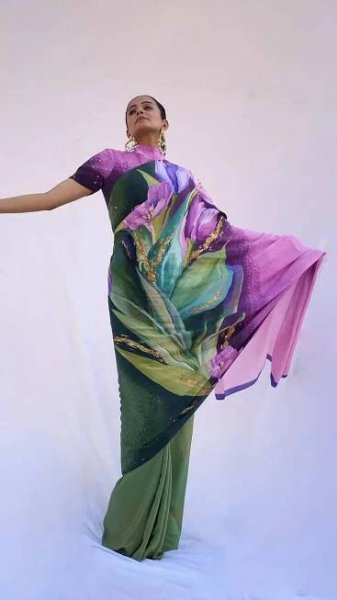 Priyamani shows how to style a saree with a burst of colors