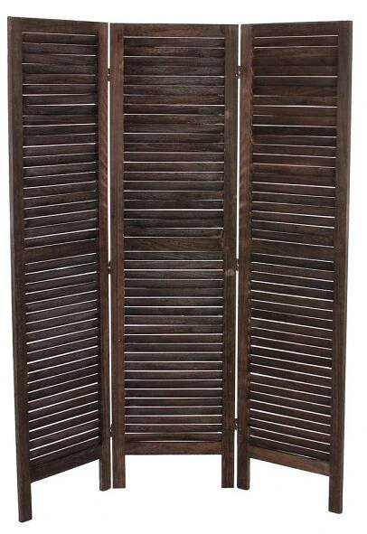 Hnědý dřevěný paraván Mendler Shabby, 138 cm