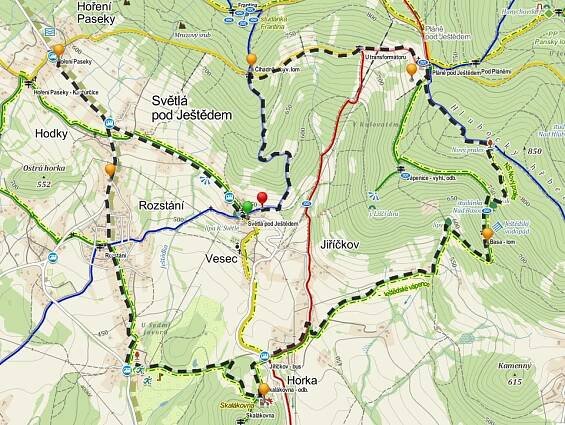 mapa Světlá pod Ještědem a okolí