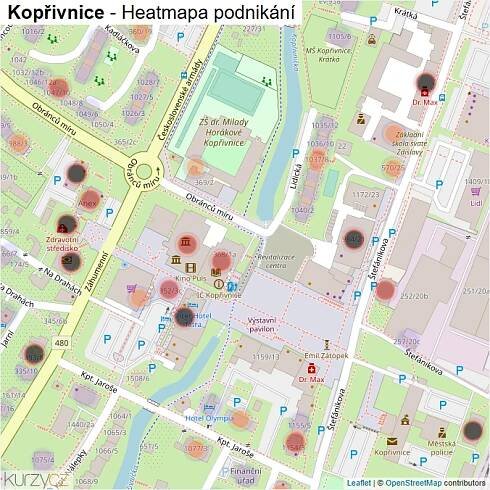 Mapa Kopřivnice - Firmy v části obce.