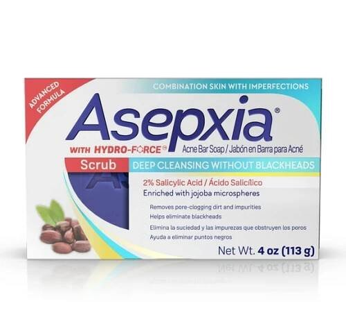 Asepxia Scrub Acne Bar Soap Deep Cleansing without Blackheads, with 2% Salicylic Acid for Oily Skin, 4 oz